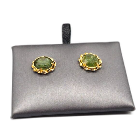 14KT YELLOW GOLD 2.20G GREEN STONE STUD EARRING SET (148489-12)